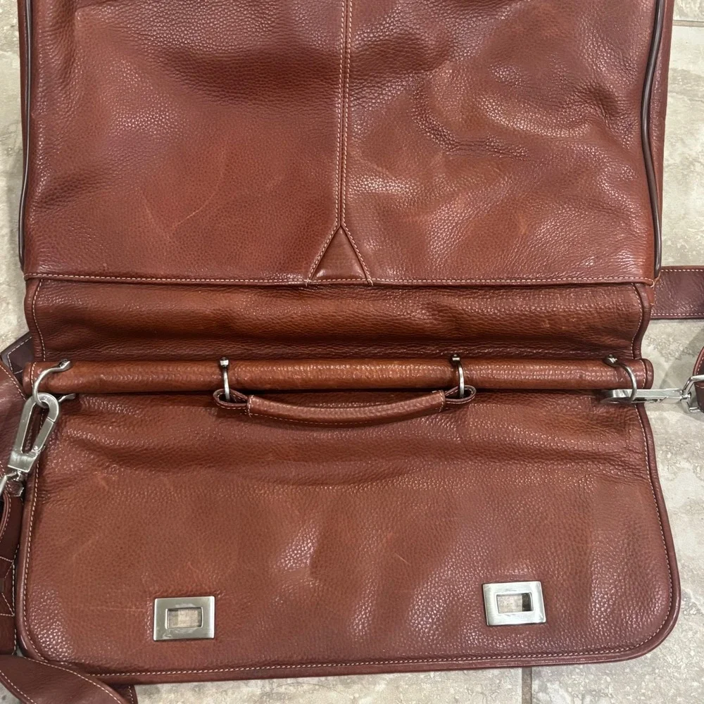Johnston & Murphy Mens Brown Leather Briefcase Messenger Laptop Bag Turn Lock